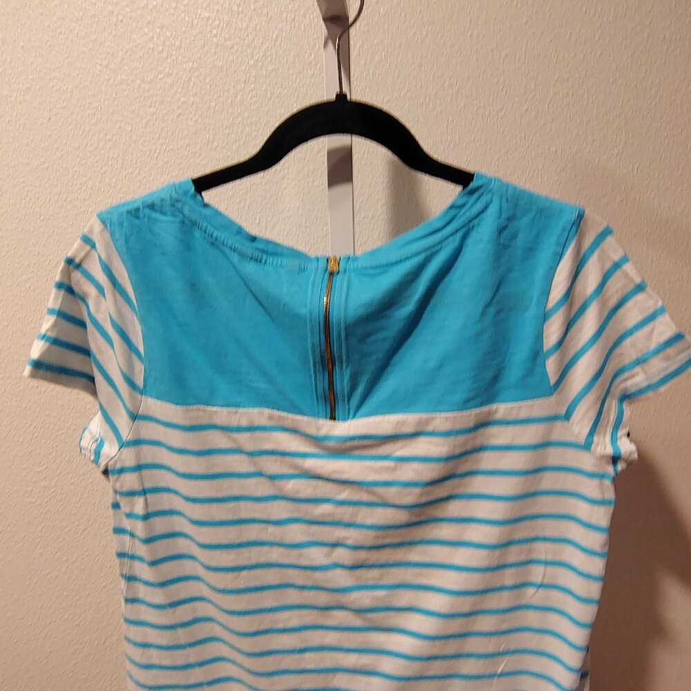 Tommy Hilfiger Women's Blue and White Striped Top Size Large Cotton Short Sleeve - Picture 9 of 11